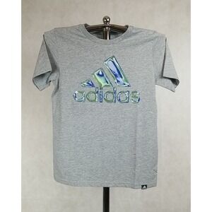 NWT Adidas Shirt Boy Size Medium Short Sleeve Gray Blue T-Shirt Graphic Tee NEW
